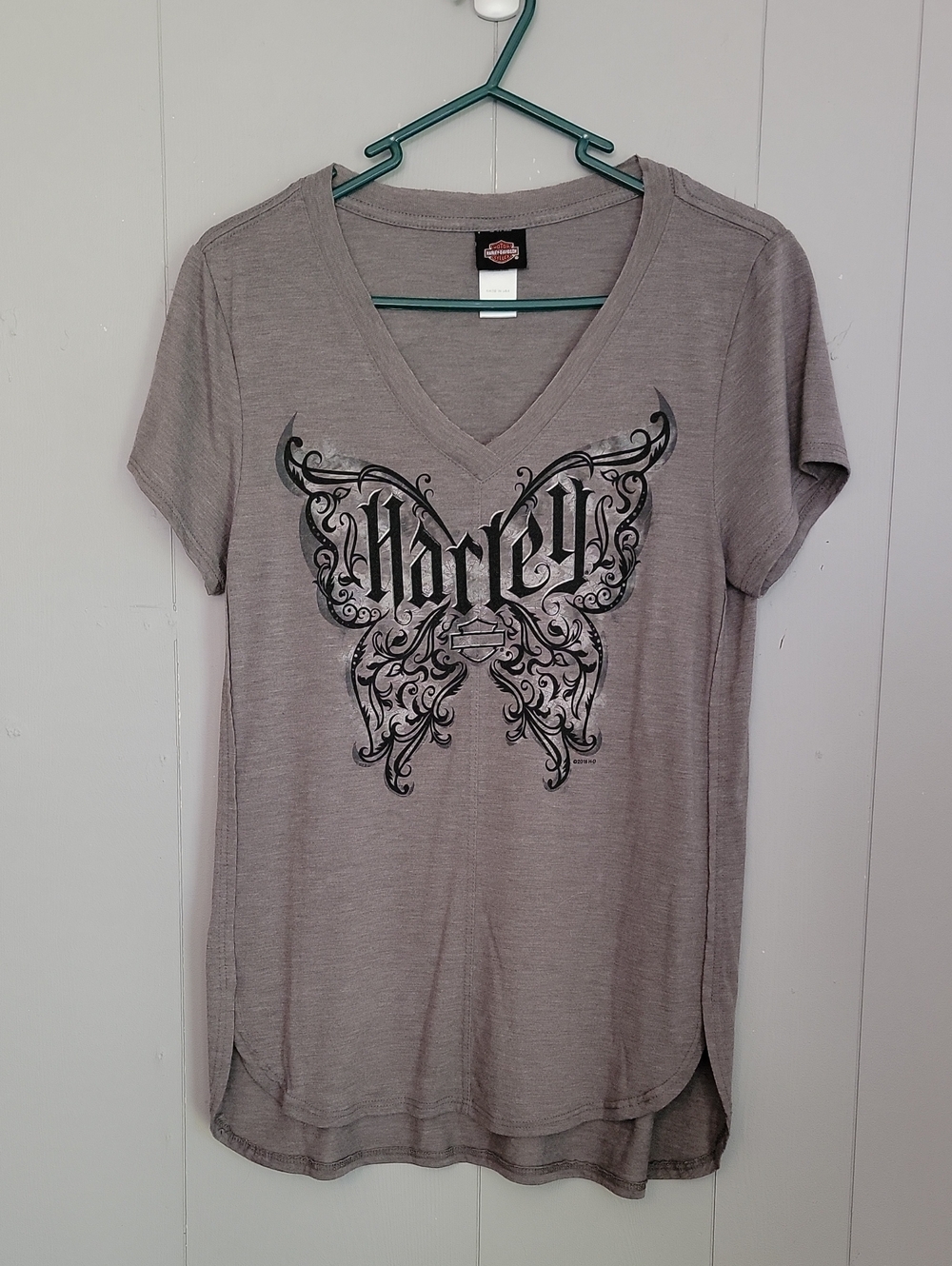 Harley Davidson Women's Shirt Medium Gray Short Sleeve